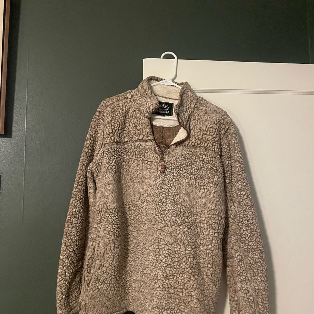 Tan and Cream Zip Up Sweater with Cozy Knit
